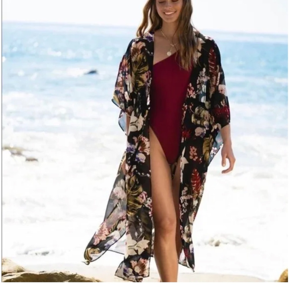 Walter Baker Floral Black Kimono Cover-Up